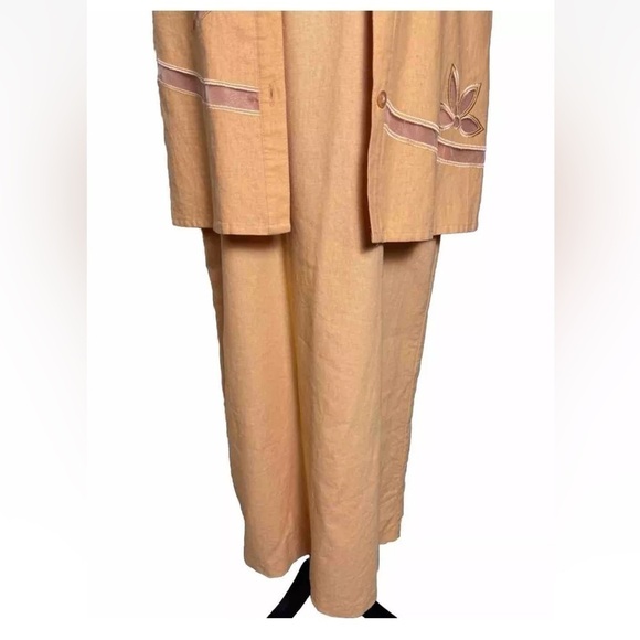 Vintage ISC Dress And Jacket Set Linen Blend L Orange Maxi Sleeveless Lagenlook - Picture 3 of 13